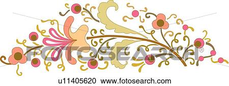 Clipart - Pink, Green and Brown Floral Ornament. Fotosearch