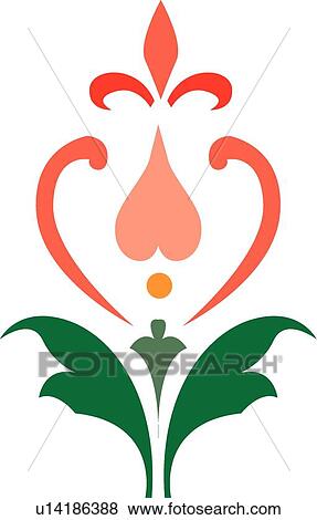 Clip Art - Pink heart flower with green leaves. Fotosearch