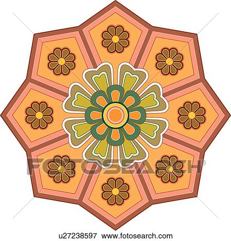 Pink, orange and green floral Design Ornament View Large Clip Art Graphic Clip Art - Pink, orange and green floral Design Ornament. Fotosearch