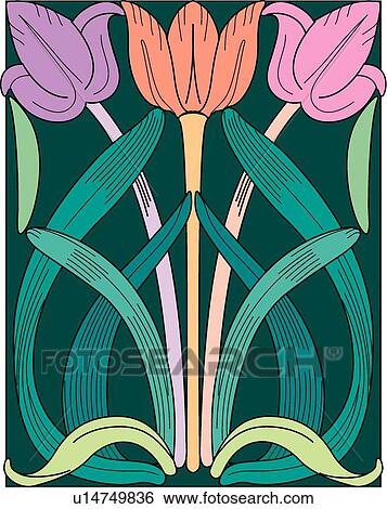 Clip Art - Pink, orange and purple flowers Design Ornament. Fotosearch