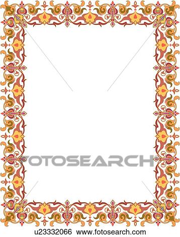 Clip Art - Pink, yellow and green leaf arabesque Border. Fotosearch