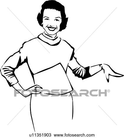 Clipart - Pointing woman . Fotosearch