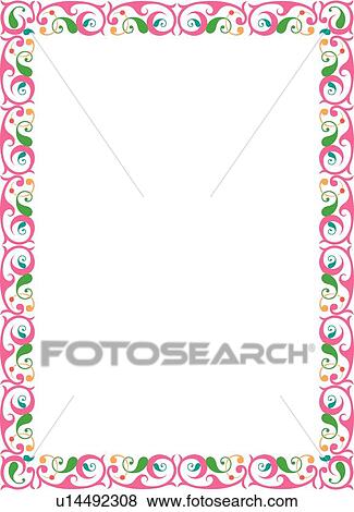Clip Art - Pretty blue, yellow and green leaf victorian Border. Fotosearch