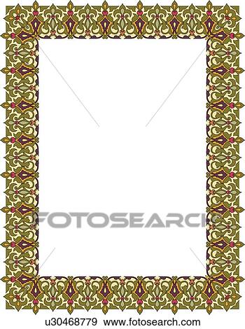 Pretty green, red, purple and gold arabesque Border View Large Clip Art Graphic Clip Art - Pretty green, red, purple and gold arabesque Border. Fotosearch