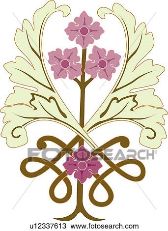 Clipart - Purple flowers and leaves . Fotosearch