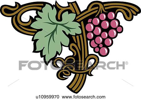 Clipart - Purple grapes with green leaf Design Ornament. Fotosearch