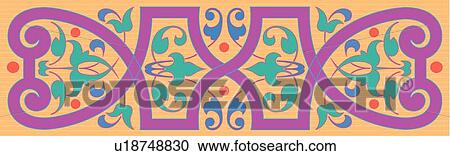 Clipart - Purple, Green and Orange Design Ornament with Leaves. Fotosearch