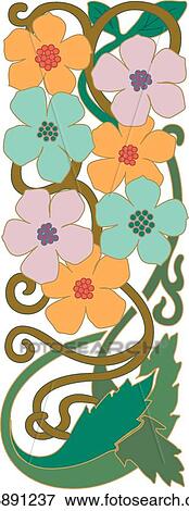 Purple, Green and Orange Flowers with Green Vines on Vertical Rectangle View Large Clip Art Graphic Clip Art - Purple, Green and Orange Flowers with Green Vines on Vertical Rectangle. Fotosearch