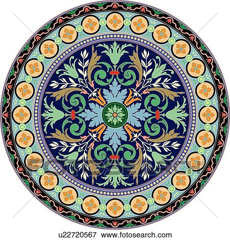 Clip Art - Purple, green and yellow round Design Ornament. Fotosearch