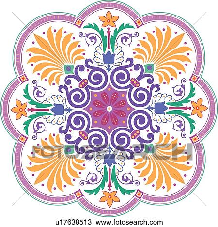 Purple, orange, green and pink scallop Design Ornament View Large Clip Art Graphic Clipart - Purple, orange, green and pink scallop Design Ornament. Fotosearch