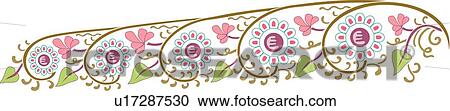 Clipart - Purple, Pink and Green Floral Embellishment. Fotosearch