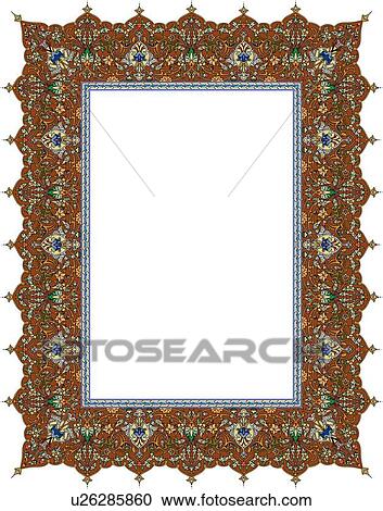 Clipart - Rectangle blue, gold and brown Arabesque Design. Fotosearch