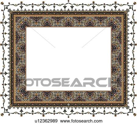 Rectangle gold, green and brown Arabesque frame with floral accents View Large Clip Art Graphic Clip Art - Rectangle gold, green and brown Arabesque frame with floral accents. Fotosearch