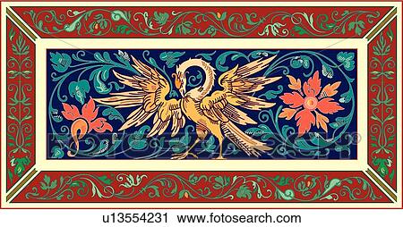 Rectangle with bird Design Ornament View Large Clip Art Graphic Clipart - Rectangle with bird Design Ornament. Fotosearch