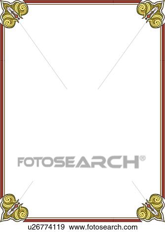 Clip Art - Red and gold Border with green and yellow decorative corners. Fotosearch