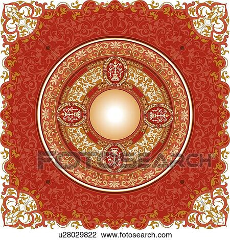 Clipart - Red and Gold Square Design Ornament. Fotosearch