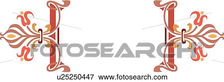 Clip Art - Red and Orange Fancy Printer Ornaments. Fotosearch