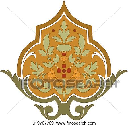 Clip Art - Red and orange flower with green leaf Design Ornament. Fotosearch