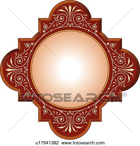 Clipart - Red and orange round Frame with decorative border. Fotosearch