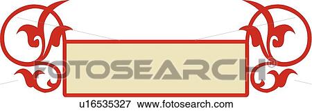Clip Art - Red banner with cream copy space and swirls . Fotosearch