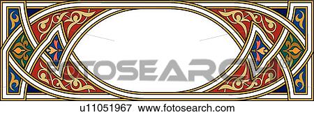 Clip Art - Red, Blue and Gold Arabesque Design. Fotosearch