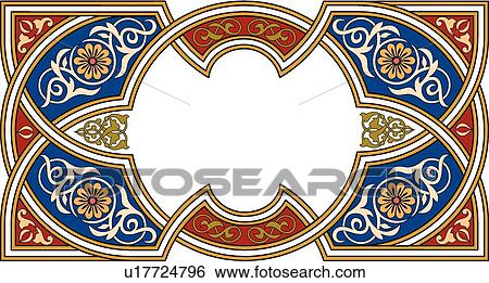 Red, Blue and Gold Floral Arabesque Design View Large Clip Art Graphic Clip Art - Red, Blue and Gold Floral Arabesque Design. Fotosearch