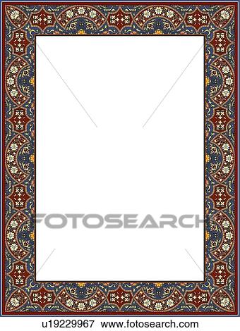 Clip Art - Red, blue and orange flower arabesque Border. Fotosearch