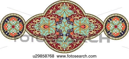 Clip Art - Red, blue, gold and tan Arabesque Design. Fotosearch