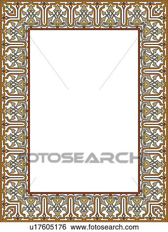 Clip Art - Red, brown, yellow and blue pattern arabesque Border. Fotosearch