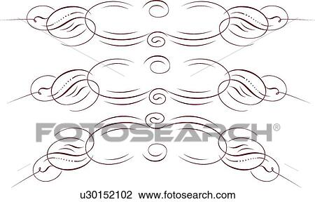 Clipart - Red Calligraphic Design of three decorative banners. Fotosearch