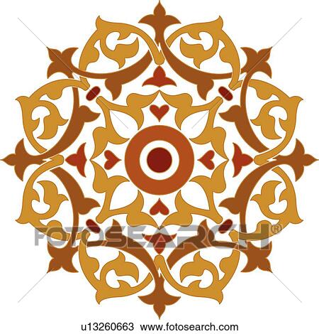 Clipart - Red, gold and brown fancy Arabesque Design. Fotosearch