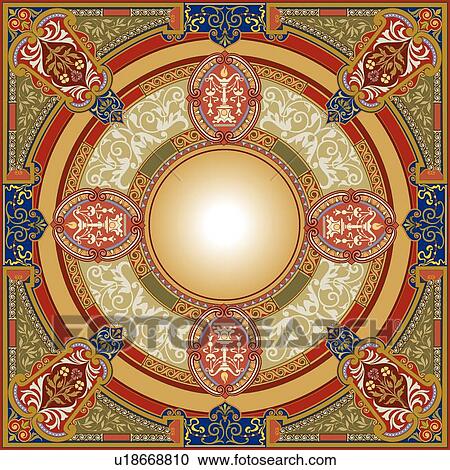 Clipart - Red, Gold, Green and Blue Square Design Ornament. Fotosearch