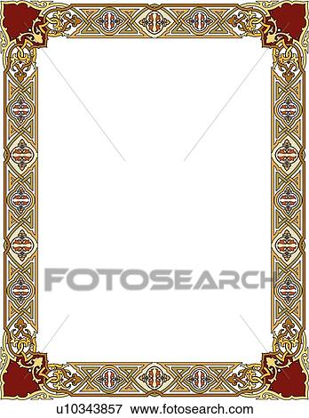 Clip Art - Red, green and gold patterned victorian Border. Fotosearch
