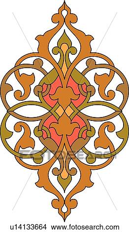 Clipart - Red, Green and Orange Fancy Arabesque Design. Fotosearch