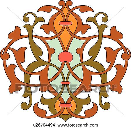 Red, green and orange leaf pattern Arabesque Design View Large Clip Art Graphic Clipart - Red, green and orange leaf pattern Arabesque Design. Fotosearch