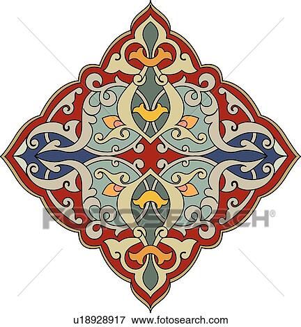 Red, green, blue and orange diamond shaped Arabesque Design View Large Clip Art Graphic Clip Art - Red, green, blue and orange diamond shaped Arabesque Design. Fotosearch
