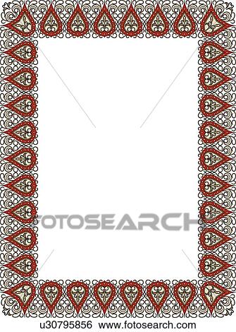 Clip Art - Red, grey and gold victorian Border. Fotosearch