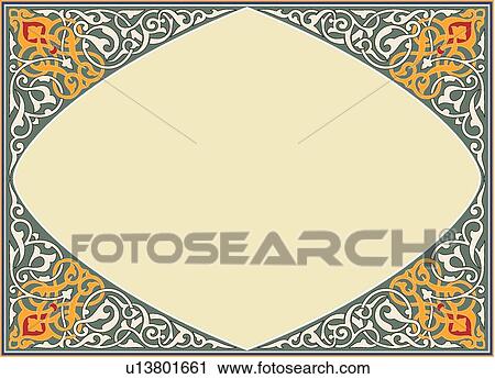 Red, orange and green vertical rectangle Arabesque frame View Large Clip Art Graphic Clipart - Red, orange and green vertical rectangle Arabesque frame. Fotosearch