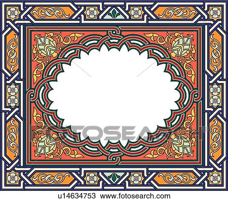 Red, orange, gold and blue Horizontal rectangle Arabesque frame View Large Clip Art Graphic Clipart - Red, orange, gold and blue Horizontal rectangle Arabesque frame . Fotosearch