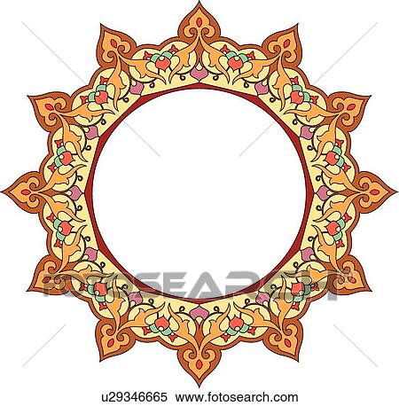 Red, orange, green and yellow round Arabesque frame View Large Clip Art Graphic Clipart - Red, orange, green and yellow round Arabesque frame. Fotosearch