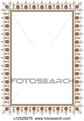 Clip Art - Red, yellow and green flower and leaf arabesque Border. Fotosearch