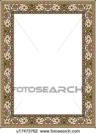 Red, yellow, brown and blue flower arabesque Border View Large Clip Art Graphic Clipart - Red, yellow, brown and blue flower arabesque Border. Fotosearch