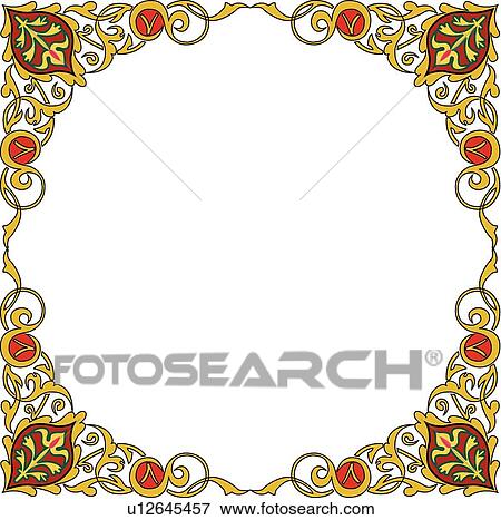 Red, yellow, gold and green square Arabesque frame View Large Clip Art Graphic Clip Art - Red, yellow, gold and green square Arabesque frame. Fotosearch