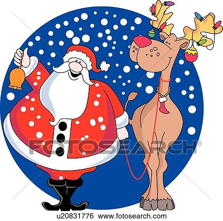 Reindeer with santa View Large Clip Art Graphic Clip Art - Reindeer with santa . Fotosearch