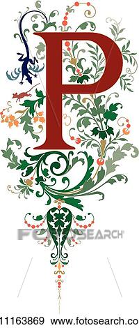 Renaissance letter P View Large Clip Art Graphic Clip Art - Renaissance letter P. Fotosearch