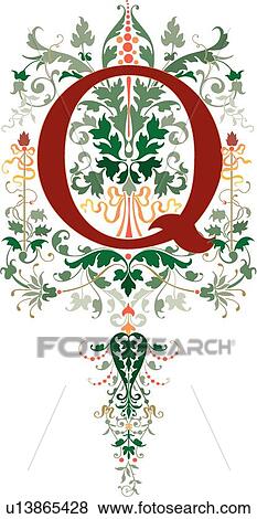 Clip Art - Renaissance letter Q. Fotosearch