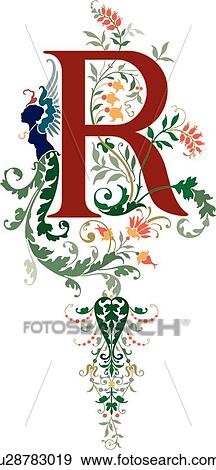 Renaissance letter R View Large Clip Art Graphic Clip Art - Renaissance letter R. Fotosearch