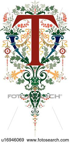 Clip Art - Renaissance letter T. Fotosearch