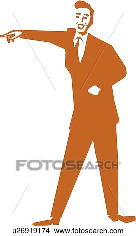 Retro business man pointing View Large Clip Art Graphic Clipart - Retro business man pointing. Fotosearch