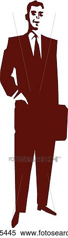 Clipart - Retro businessman in full suit with briefcase. Fotosearch